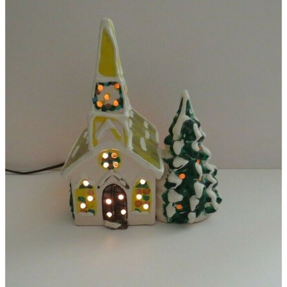 Christmas Village Frosted Church Lamp Lighted Night Scene 9.5" tall x 8" wide - Picture 2 of 9
